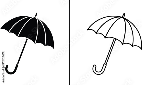 Umbrella Icon Set Solid and Outline Vector Design Vector