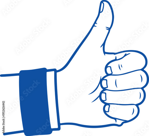 a blue and white hand giving a thumbs up isolated on transparent background, Vector, illustration