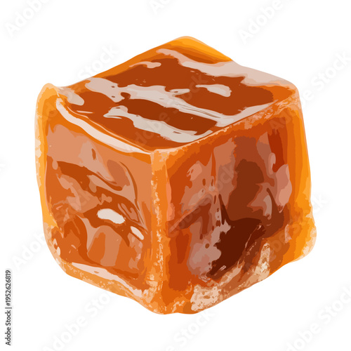 A close-up view of a translucent orange sugar cube with visible texture isolated on white background, Vector