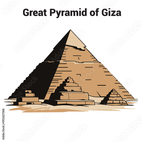 Clean, detailed color vector illustration of the Pyramid of Giza, ideal for travel guides, educational materials, presentations, posters, and digital designs showcasing ancient Egyptian heritage.