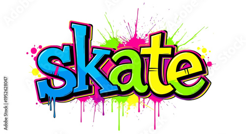 Graffiti Skate Word Art with Colorful Paint Splatter Background