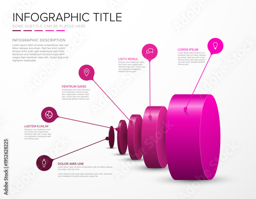 This infographic features a 3D cylinder design with fivesteps for data visualization. Use this professional infographic to create a clear business report or marketing presentation.