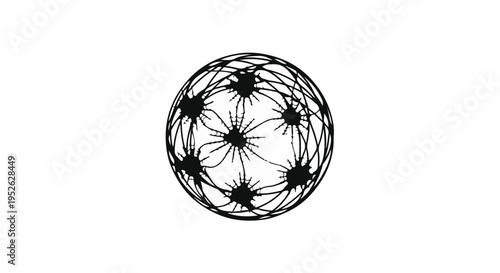 Network nodes connect within a spherical structure representing global communication.