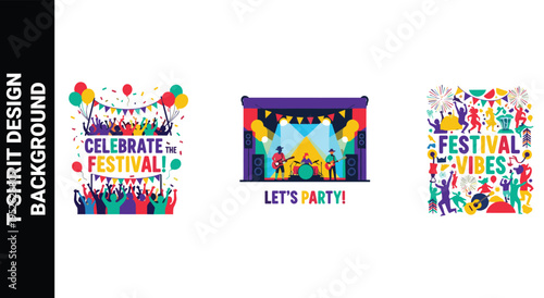 Music concert and crowd festival graphics for tshirt design and branding