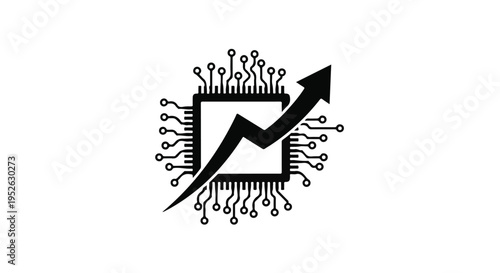 Microchip with an upward arrow represents the rapid growth of modern technology.