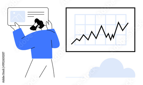 Business trends, data analysis, financial growth, market research, decision-making, planning. A person holding a document, viewing a growth chart. Business trends and data analysis concept