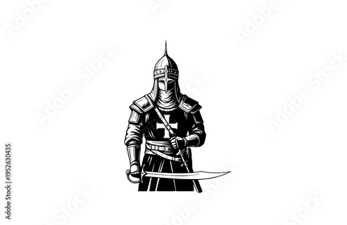 Historical Islamic Knight of Chivalry Silhouette, Noble Muslim Leader Vector Sticker, Medieval Crusades Era Hero Illustration