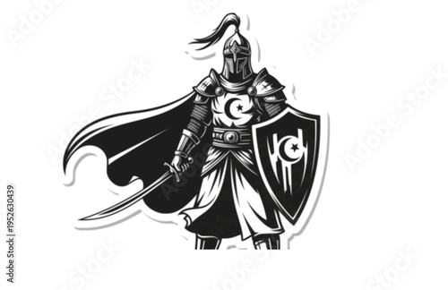 Historical Islamic Knight of Chivalry Silhouette, Noble Muslim Leader Vector Sticker, Medieval Crusades Era Hero Illustration