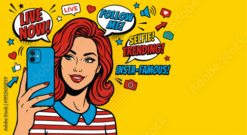 Modern Digital Marketing Concept Vector Illustration of Influencer Woman on Cloud with Social Media Icons for Branding Connectivity and Online Engagement Content