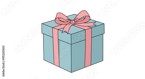 Teal gift box with pink ribbon.