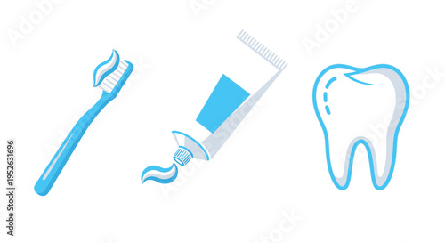 Toothbrush Toothpaste and Tooth Icon.