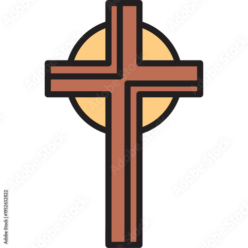 Simple Wooden Christian Cross Icon Design