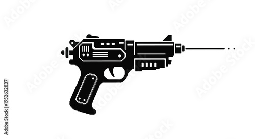 Intricate Retro-Futuristic Ray Gun Illustration - Classic Sci-Fi Blaster Weapon Design Element