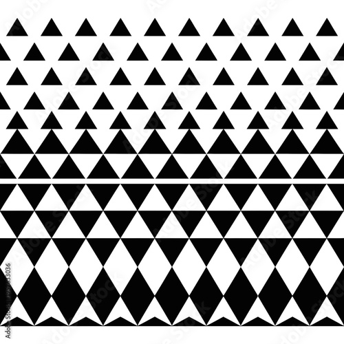 A geometric pattern of black and white triangles in a seamless design