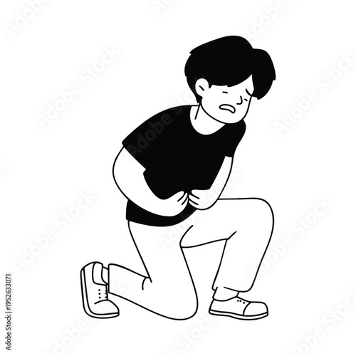 Boy Stomach Pain Vector Illustration