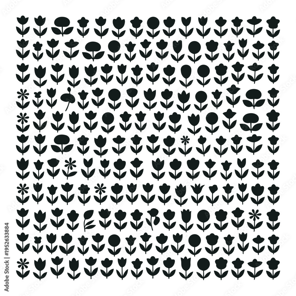 Fototapeta premium A flower icon set of various black silhouettes on a beige background