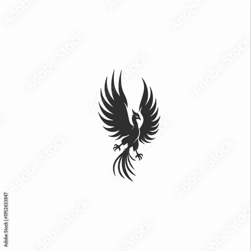 Stylized Black Phoenix Bird Silhouette Logo Icon Vector Design on White Background - Mythical Creature Rising