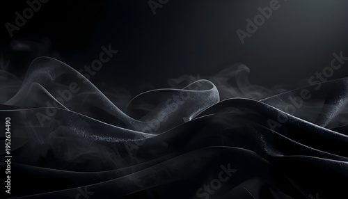 A dark and mysterious abstract background with flowing fabric and smoke