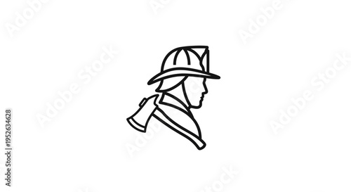 Firefighter with axe profile view.