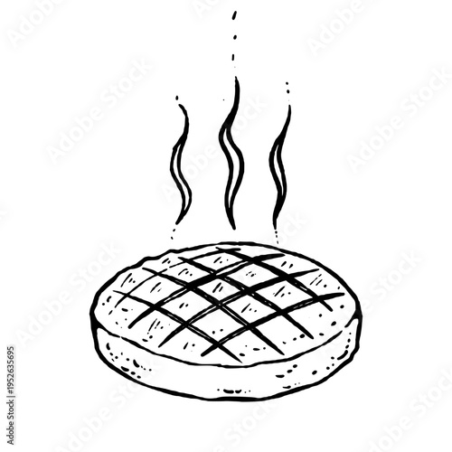 Grilled Meat Steak Illustration with Hot Smoke Waves for Restaurant Menu and BBQ Design.