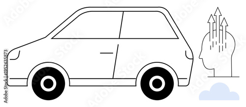 Future mobility concept. Graphic combining car and human silhouette with arrows innovation and progress. Future mobility inspiring ideas in technology, vehicles, urban design, energy