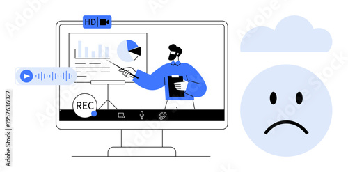 Online communication tools. Online communication used for virtual meetings, video conferences, and presentations. Online communication enhancing remote collaboration and e-learning. Useful