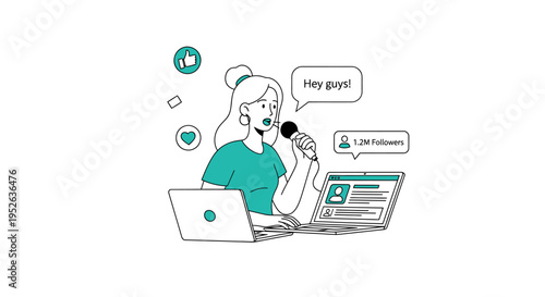 flat vector Female Podcaster Vector isolated on White Background vector background, vector illustration