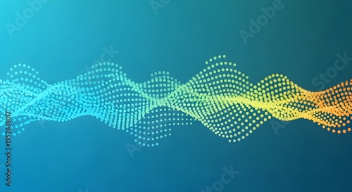 Abstract digital wave pattern composed of colored dots transitioning from blue to yellow suggesting sound or data flow