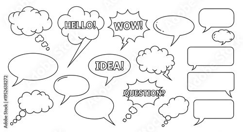 Collection of Speech Bubbles and Thought Clouds for Communication and Ideas