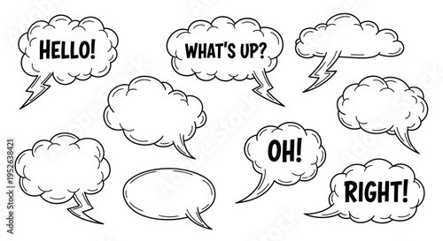 Speech Bubbles with Text: Hello, What's Up, Oh, Right!