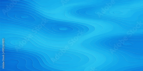A clean blue abstract background features a clear liquid surface with circular water ripples and soft waves reflecting a tranquil nature scene