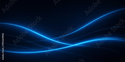 An abstract blue wave background featuring glowing light curves and flowing digital lines creates a dark motion pattern with a fractal energy texture