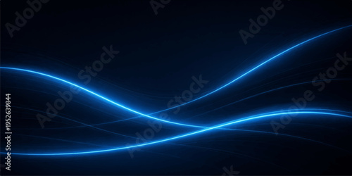 A glowing abstract design features flowing blue and purple wave lines with a fractal texture against a dark black space backdrop, creating a sense of motion and light energy