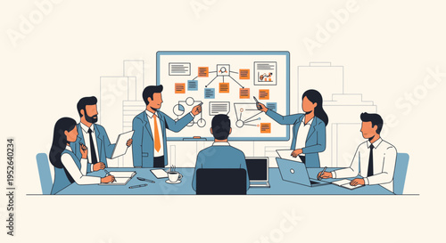 Business decision planning workshop flat vector illustration
