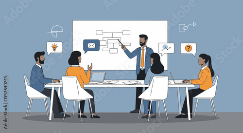 Business decision workshop planning discussion session vector illustration
