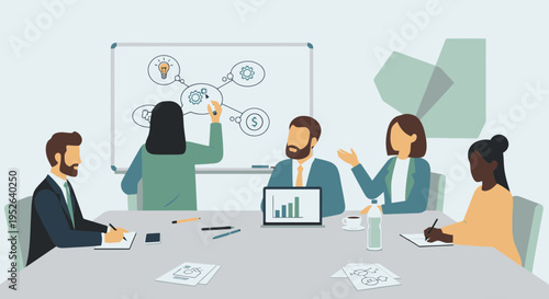 Flat minimal business decision workshop planning session illustration