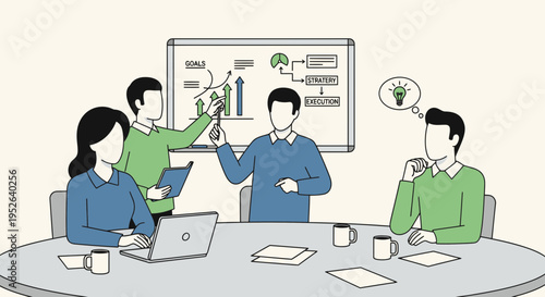 Business growth discussion planning workshop session vector illustration