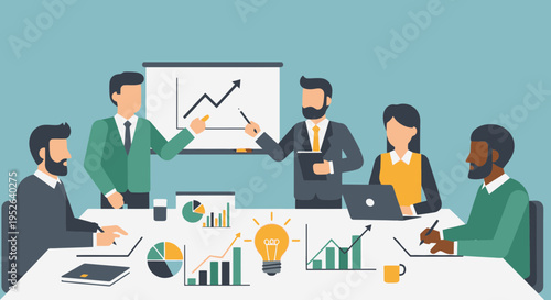 Flat minimal business growth planning workshop illustration vector