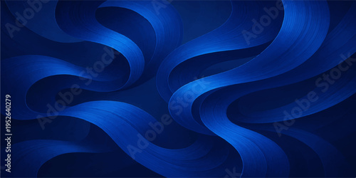 An abstract blue background featuring smoke-like waves and liquid textures with a motion swirl design in dark purple and black art patterns