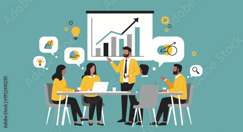 Flat Vector Illustration of Business Growth Workshop Session in Minimal Style