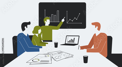Flat Minimal Vector Illustration of Corporate Business Planning Session