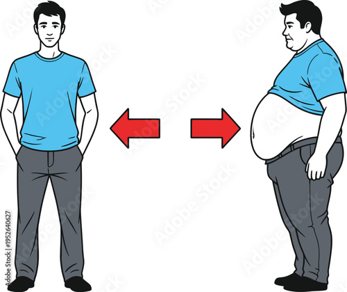 Male weight loss and weight gain transformation concept