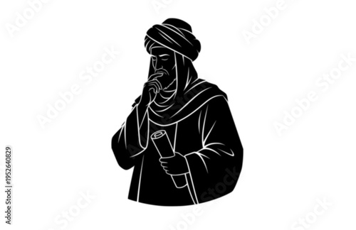 Father of Algebra Mathematician Silhouette, Islamic Golden Age Science Vector Sticker, Historical Mathematics and Algorithm Illustration