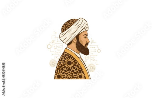 Historical Islamic Sociologist and Historian Silhouette, Muqaddimah Scholar Vector Sticker, North African Intellectual Heritage Illustration