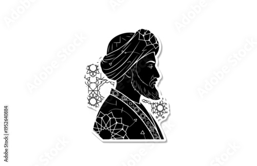 Father of Algebra Mathematician Silhouette, Islamic Golden Age Science Vector Sticker, Historical Mathematics and Algorithm Illustration
