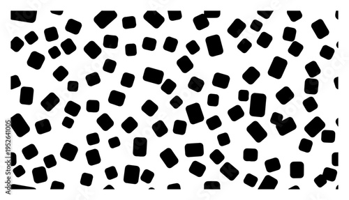 Rounded square shapes scattered in random abstract pattern in black and white graphic style