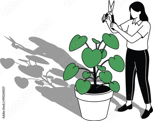 Person pruning houseplant with garden shears