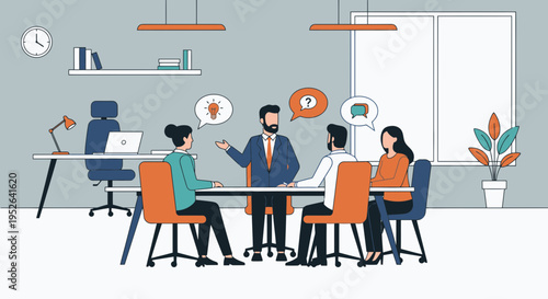 Office Manager Leadership Discussion Workshop Flat Vector Illustration