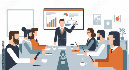 Office Manager Leadership Planning Workshop Flat Vector Illustration