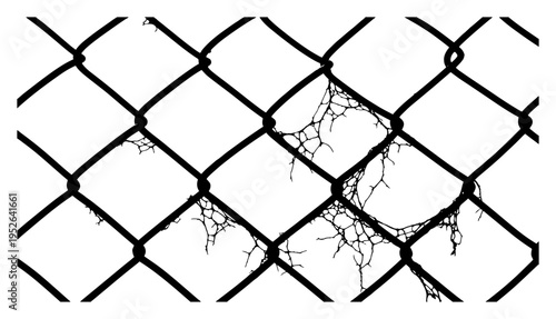 Chain link fence pattern with broken wire elements in minimalist graphic style